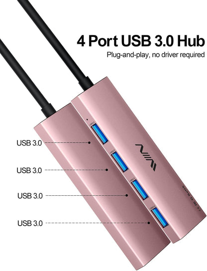 USB 3.0 Hub,4 Port USB Splitter Extender Portable Adapter Multiport Data Hub for Laptop,Xbox, Flash Drive,HDD,Console,Camera,Keyborad,Mouse Windows,Mac OS PC,Not Designed to Charge Devices-Pink