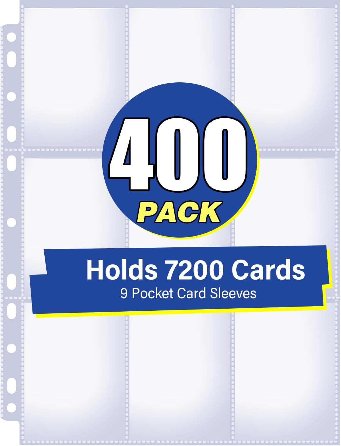 400 Pack 9 Pocket Double Side Card Sleeves Binder Sheets, Holds 7200 Cards, Trading Card Binder Sleeves for 3 Ring Binder, Card Sleeve Pages for Baseball, Football, Business, TCG, Kpop Cards