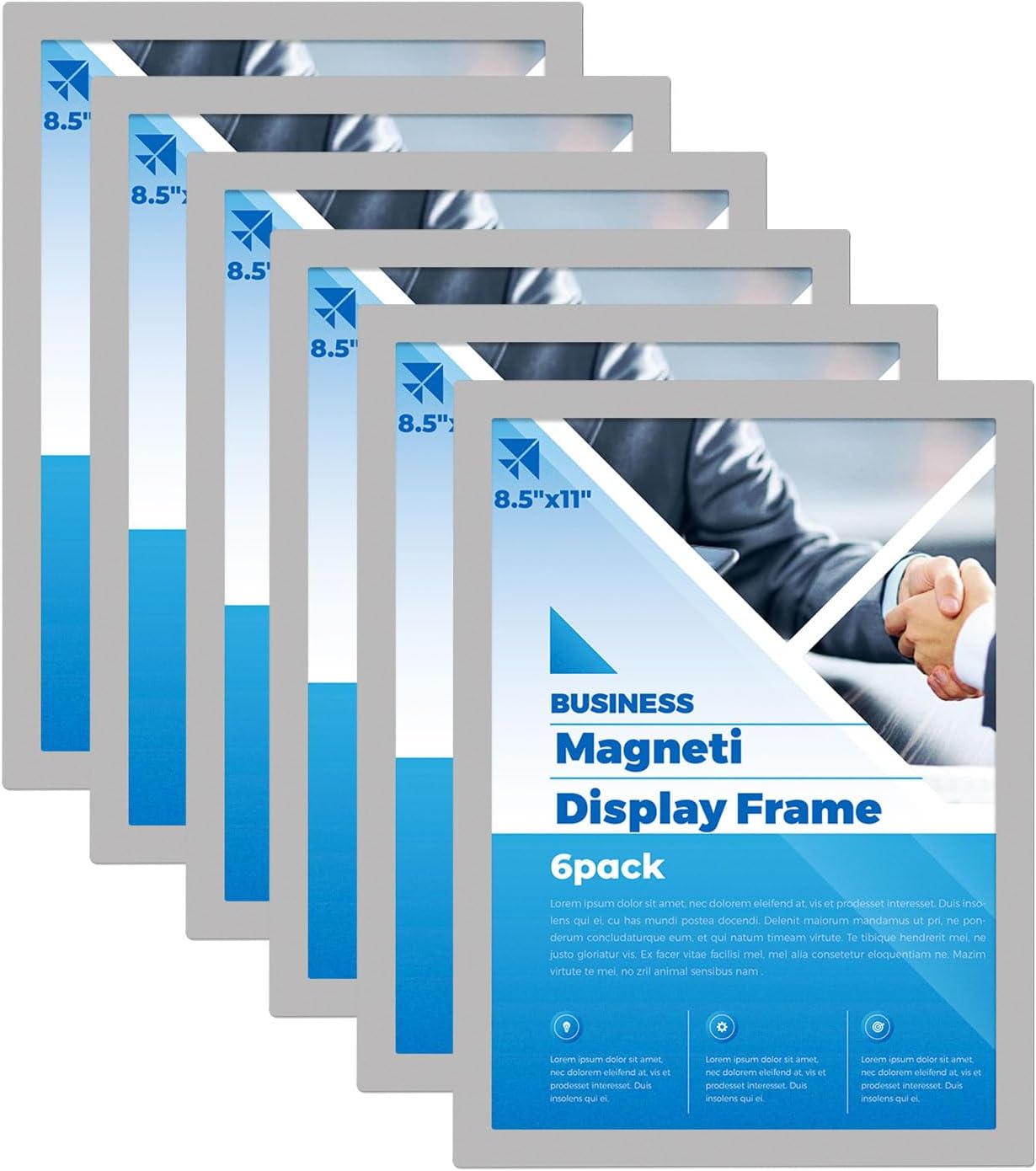 Magnetic Sign Holder - 8.5×11" Wall Mounted Self-Adhesive Magnetic Paper Holder, Transparent Wall Display Frame with Silver Edge, Suitable for Office, Store, Mall, Home (8.5"x11" 6pack)