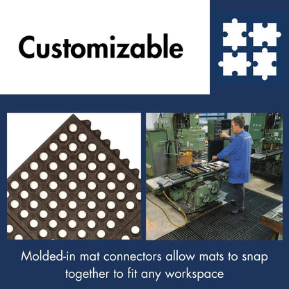 NoTrax 3' x 3' Light-Duty Rubber Drainage Mat, Customizable Modular Interlocking Design with Ergonomic Support, Lightweight, Anti-Fatigue, Non-Slip Surface, Black, 501S0033BL