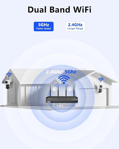 【2-Way Audio & Auto Tracking】 4MP PTZ Security Cameras Wireless Outdoor, Wireless Outdoor Security Camera System, Home WiFi Video Surveillance DVR Kits
