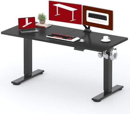 SANODESK Standing Desk Height Adjustable Electric Stand up Desk 63x24 Inches Sit Stand Home Office with Splice Board, Black Frame/Black Top