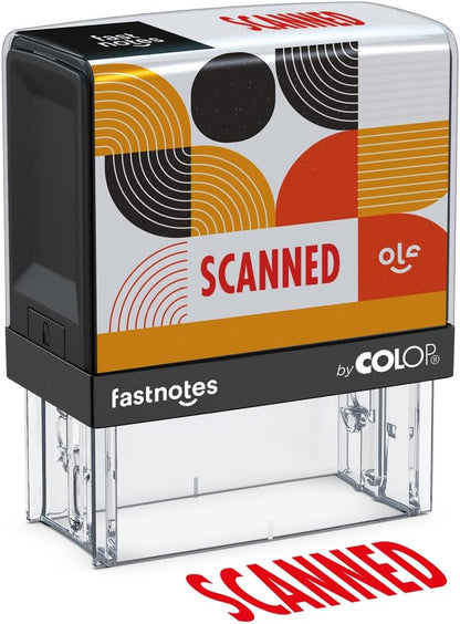 Fastnotes Scanned Self-Inking Rubber Stamp by COLOP - Great for Office Documents, Notary, Warehouse, Accounting Paperwork, Business, and Legal Documentation - Red Ink (Scanned- Red)