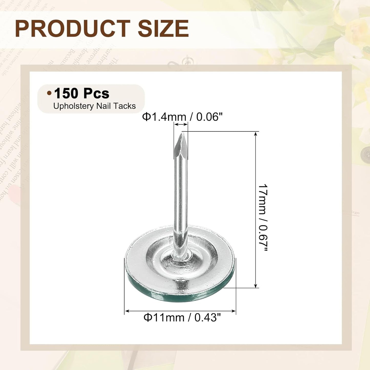uxcell 150Pcs Upholstery Tacks, 11mmx17mm Flat Head Thumb Tack Decorative Furniture Nails Push Pins for Furniture Sofa Headboards, Green
