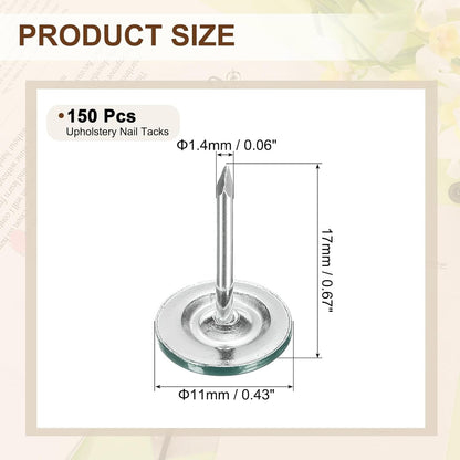 uxcell 150Pcs Upholstery Tacks, 11mmx17mm Flat Head Thumb Tack Decorative Furniture Nails Push Pins for Furniture Sofa Headboards, Green