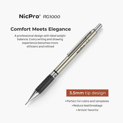 Nicpro RG1000 0.9 mm Art Mechanical Pencil Set in Storage Case, 3 PCS Metal Drafting Pencil Lead Pencil with 6 Tube HB Refills, 3 Erasers, 9 PCS Eraser Refills for Artist Writing, Drawing, Sketching