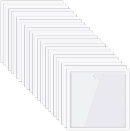 Chinco 50 Pack Clear Adhesive Pockets, Labels for Storage Bins, Plastic Self Adhesive Index Card Holder with Top Open for Organizing Bins Box Drawer(4.1 x 4.1 Inches)
