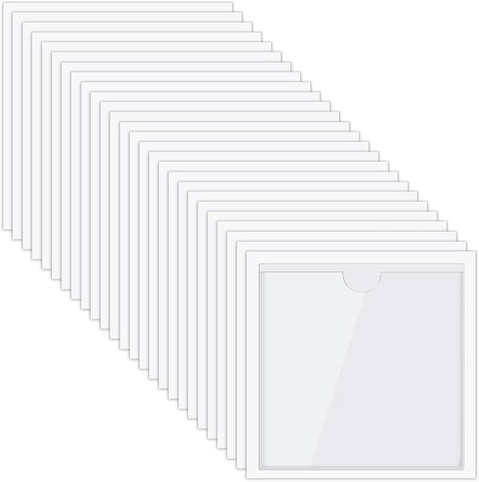 Chinco 50 Pack Clear Adhesive Pockets, Labels for Storage Bins, Plastic Self Adhesive Index Card Holder with Top Open for Organizing Bins Box Drawer(4.1 x 4.1 Inches)
