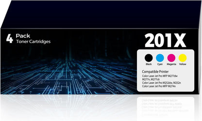 201X Toner Cartridges Replacement for HP 201X 201A HP201X 4 Pack for Color Laser Jet Pro MFP M277dw M252dw Toner Cartridges for Color Laser Jet Pro MFP M277c6 M277n M252n, Black Cyan Magenta Yellow