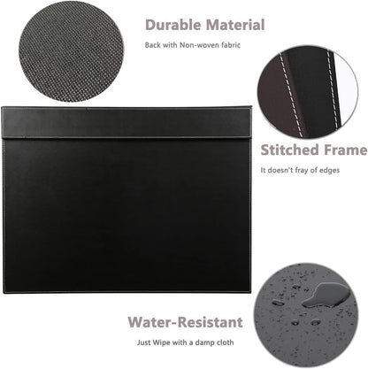 KINGFOM Ultra-Smooth PU Leather Desk Pad & Mat Office Desk Drawing & Writing Board A3/ A4 File Paper Clip Table Protector Mat on Top Large 24''x18'' (Black)