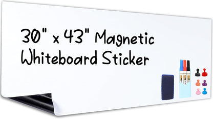 HAMIGAR Magnetic Whiteboard Contact Paper 30" x 43" Dry Erase White Board Sticker for Wall Stick on White Board Peel and Stick Wallpaper Adhesive Poster with Marker, Magnetic Eraser and Magnets