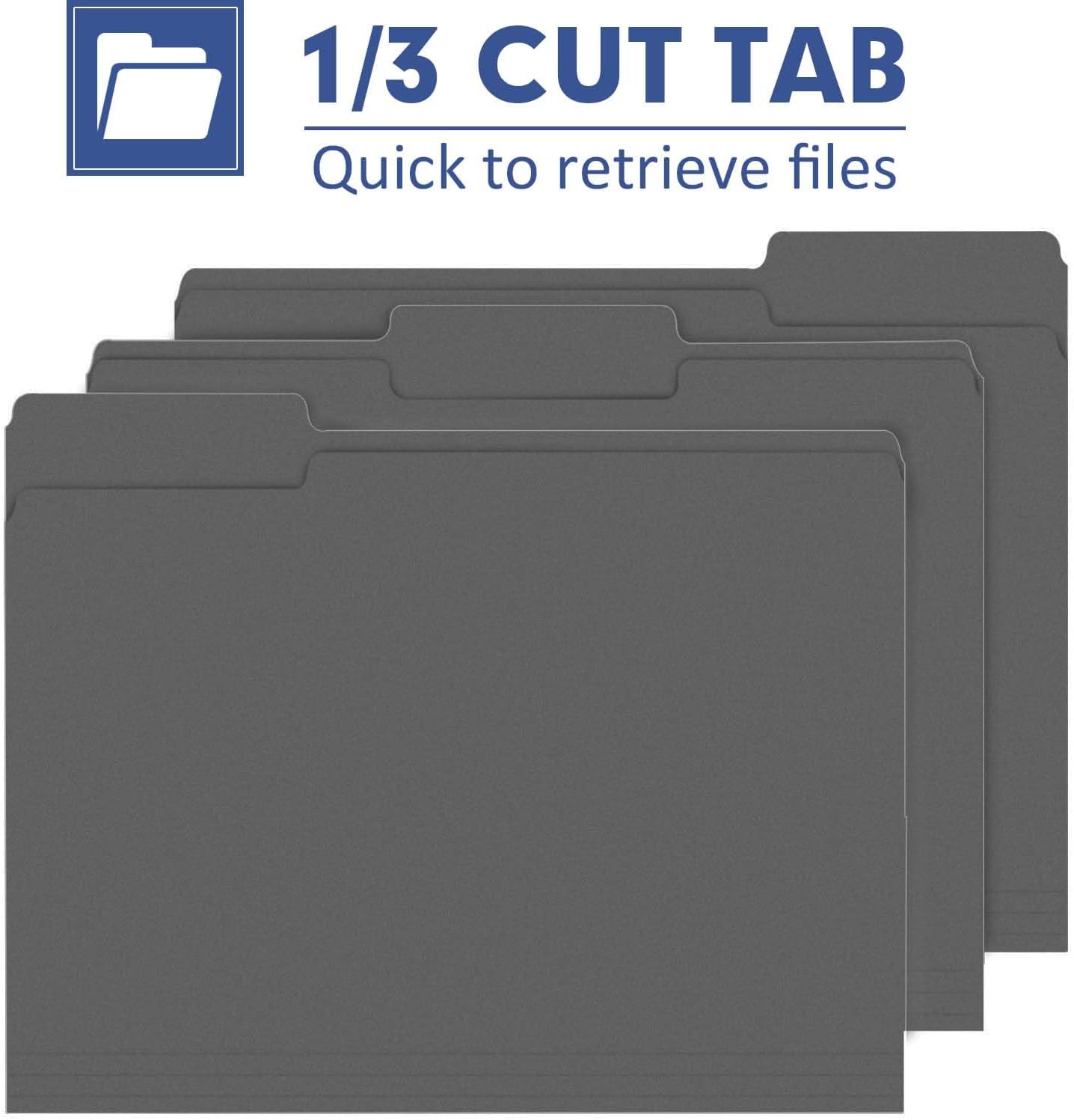 File Folder, PANDRI 120 Pack File Folder, 1/3 Cut Tab, Letter Size, Filing Folder for Office School Business, Dark Gray
