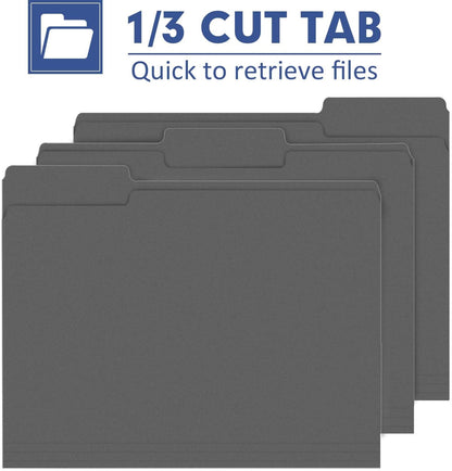 File Folder, PANDRI 120 Pack File Folder, 1/3 Cut Tab, Letter Size, Filing Folder for Office School Business, Dark Gray