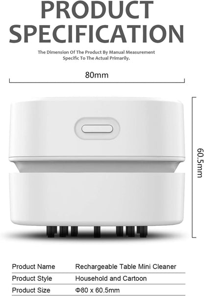 ODISTAR Desk Vacuum Cleaner with Wireless Charger, Mini Table dust Sweeper Energy Saving,Endurance up to 400 mins, Cordless&360º Rotatable for Keyboard/Home/School/Office (White Wireless Charger)