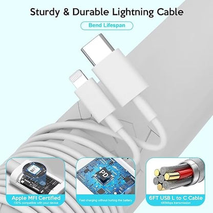 iPhone Charger 40W, USB C Charger,Dual Port 20W Type C Fast Charging Block,2-Pack 6ft MFi Certified USB-C to Lightning Cable for iPhone 14/13/12/12 Pro/12 Pro Max/11/11 Pro/11 Pro Max/XR/XS/X/8,iPad