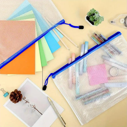 Mesh Zipper Pouch Bag,A3 Zipper Bag for Organizing Storage, Waterproof Zipper Pouch, 17" x 12"/44cm x 32cm, File Bag for School and Office Supplies (Blue)