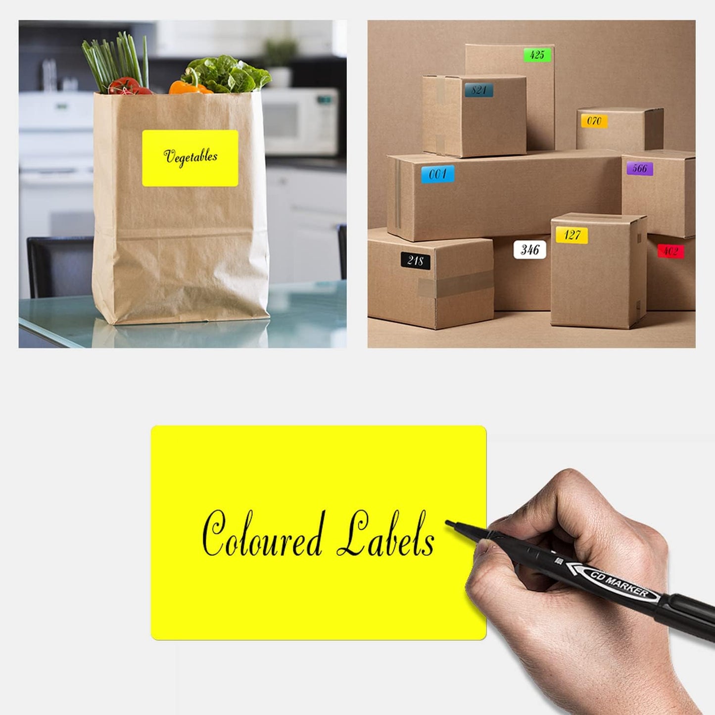Rectangle Labels Sticker 3×5 Inch Vinyl Floor Stickers Color Coding Name Tags Roll Removable 200 PCS, Yellow