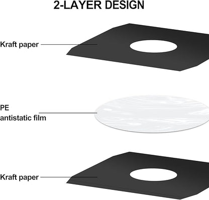 YVW 25Pcs Vinyl Record Inner Sleeves, Black Kraft Paper Record Sleeve with Poly Lined for 12" Records, Corner Cut Design, Acid Free Vinyl Record Album Covers LP Jacket Protective