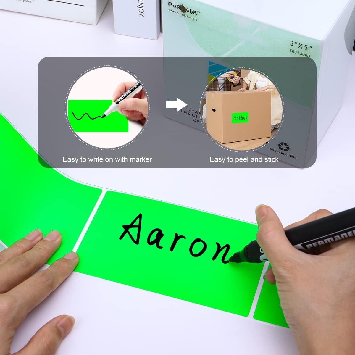 PARLAIM 3 X 5 Inch Rectangle Adhesive Color Coding Stickers,Square Inventory Label Stickers -500Per Dispenser Box (Fluorescent Green)