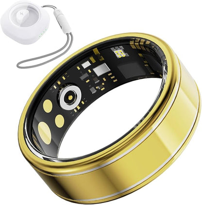 Activity Tracker Ring for Men Women – Smart Health Ring with Heart Rate, SpO2, Blood Pressure, Sleep Monitoring, Step & Calorie Counter, 5ATM Waterproof, No Subscription Fee (Gold 9)