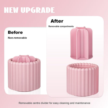 Anyoifax 360 Rotating Makeup Brush Holder 7 Slots Make Up Brush Organizer Removable Spinning Cosmetic Brushes Storage Pen Holder for Vanity, Dresser, Desk, Pink
