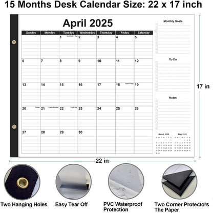 Large Desk Calendar 2025-2026 - 22" x 17" Desk Calendar from April 2025 - June 2026, Desktop Pad Calendar Perfect for Planning and Organizing In Your Home, School or Office, Black