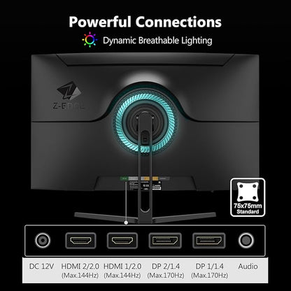 Z-Edge 32 inch Curved Gaming Monitor, QHD 1440P 170Hz 165Hz 144Hz Curved Monitor, 1500R Computer Monitor, MPRT 1ms Monitor, 16.7M Colors, 3000:1 Contrast, UG32 Ultra Slim Bezel, DP x2, HDMI x2