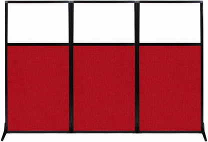 Versare Workstation Partition | Portable Wall Divider | Modern Office Cubicle | Free Standing Privacy Screen | Flexible Work Space | 99" x 70" W/Window, Red Fabric Panels