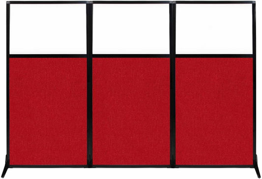 Versare Workstation Partition | Portable Wall Divider | Modern Office Cubicle | Free Standing Privacy Screen | Flexible Work Space | 99" x 70" W/Window, Red Fabric Panels