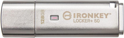 Kingston Ironkey Locker+ 50 128GB Encrypted USB Flash Drive | USB 3.2 Gen 1 | XTS-AES Protection | Multi-Password Security Options | Automatic Cloud Backup | Metal Casing | IKLP50/128GB