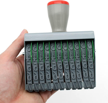 ZENG Adjustable Manual Rolling Stamp with Number 0-9 and Symbols - Metal/Rubber Office Numbering Tool, 92x12mm Imprint, Multicolor- Ink Not Included (Extra Large 11 Digit)