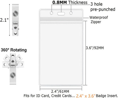 ID Badge Holder with Clip on Name Badge Holder Vertical Clear Plastic Name Tag Holders by ZHEGUI (25Pack, Vertical 3.5X2.3)