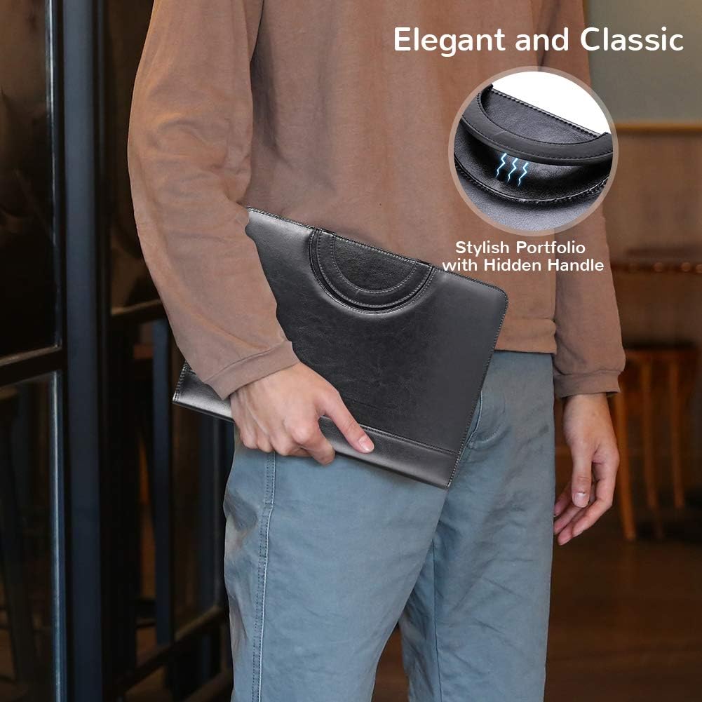 Darolin Zippered Leather Padfolio Portfolio with Hidden Handle and Clipboard, Business Conference Organizer Notepad Folder, Portfolio Bag, Padfolio for Women/Men (Black)