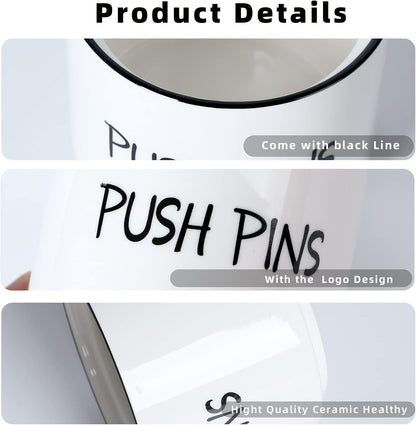 Ceramic Push Pins Holder, Paper Clips Dispenser Organizer for Desk and Binder Clips Holders Container for Office School Home Supplies 3.4Inch, White
