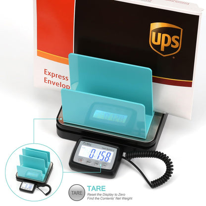 110 lb (50 kg) Digital Postal Scale, Stainless Steel Pan, Backlit Display, Piece Counting, Multiple Units, Capacity: Max 50 kg (110 lb), Min 5 g (0.2 oz), Division 1 g / 0.1 oz