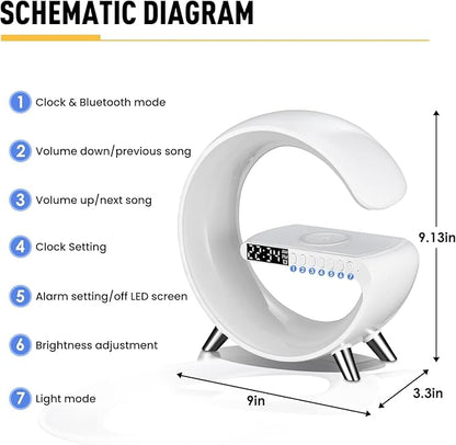 Smart Wireless Charging Alarm Clock with Bluetooth Speaker, App Controlled Bedside Lamp Table Light and Night Light, Bedroom Home Decor, Gift for Girls Boys and Family for Birthday Christmas (White)