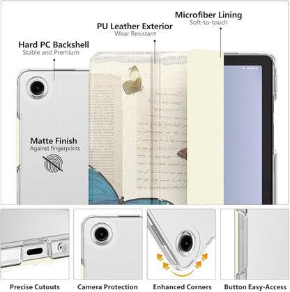 MoKo Case for Galaxy Tab A9+/A9 Plus 11 inch 2023, Slim Stand Protective Smart Cover with Hard PC Translucent Back Shell for Tab A9 Plus Tablet (SM-X210/X216/X218), Auto Wake/Sleep, Vintage Butterfly