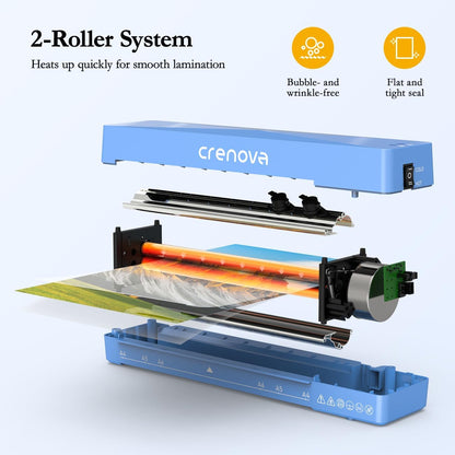 Crenova Laminator Machine with 10 Laminating Sheets, A4 Laminating Machine Hot & Cold with Fast Warm Technology, Thermal Laminator 9 Inch for Home Office School Business Blue