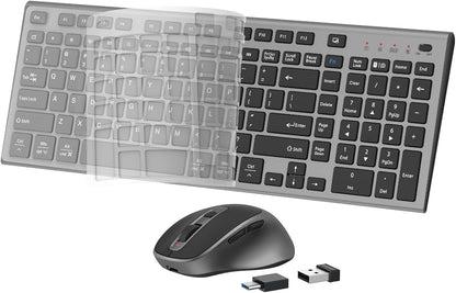 FENIFOX Wireless Keyboard and Mouse, Ergonomic Rechargeable Silent Quiet Slim USB C Flat Compact Full Size with Number Pad Soft Cover Keyboards for Mac Computer PC Surface Laptop MacBook iMac Black