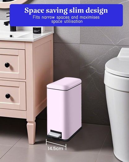 JM.YIPENG Bathroom Rubbish Bin, 5 Litre Cosmetic Bin, Small Waste Bin with Soft Close Lid, Bathroom Bin for Toilet, Bathroom, Bedroom, Living Room, Pink