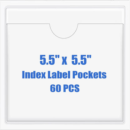 Origin-Joy 60 PCS Self Adhesive Index Card Pockets with Top Open, Clear Plastic Label Holder for Cards of Note, Library and Business, Adhesive Label Pockets & Card Holder (5.5 x 5.5 inch)