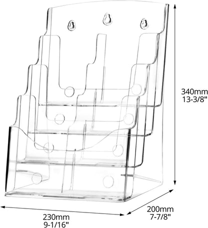 QWORK 2 Pack Acrylic Brochure Holder, 8.5 x 11 inch 4-Tier Literature Pamphlet Flyer Holder, Magazine Booklet Organizer Stand with Removable Divider