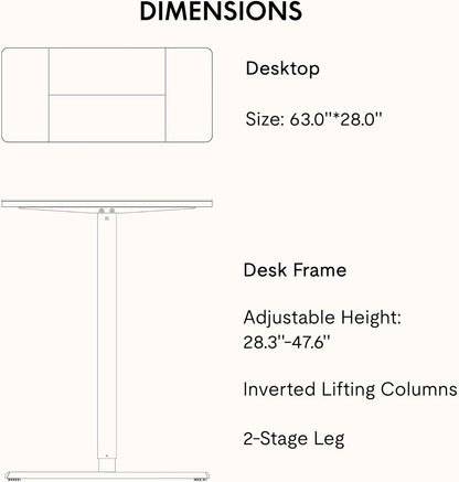 SANODESK Electric Standing Desk 63x28 Inch Height Adjustable Stand Up Desk Home Office Computer Workstation Sit Stand Home Office Desk with Splice Board (Black Frame + Black Top)