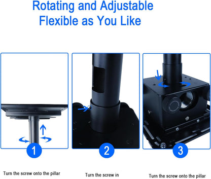 Universal Projector Wall Hanger for Meeting Rooms,Telescopic Arm Mount Projector Holder Black for Home Office Movie Theater Stage,Adjustable Height 50kg Load Capacity HT30-BLK