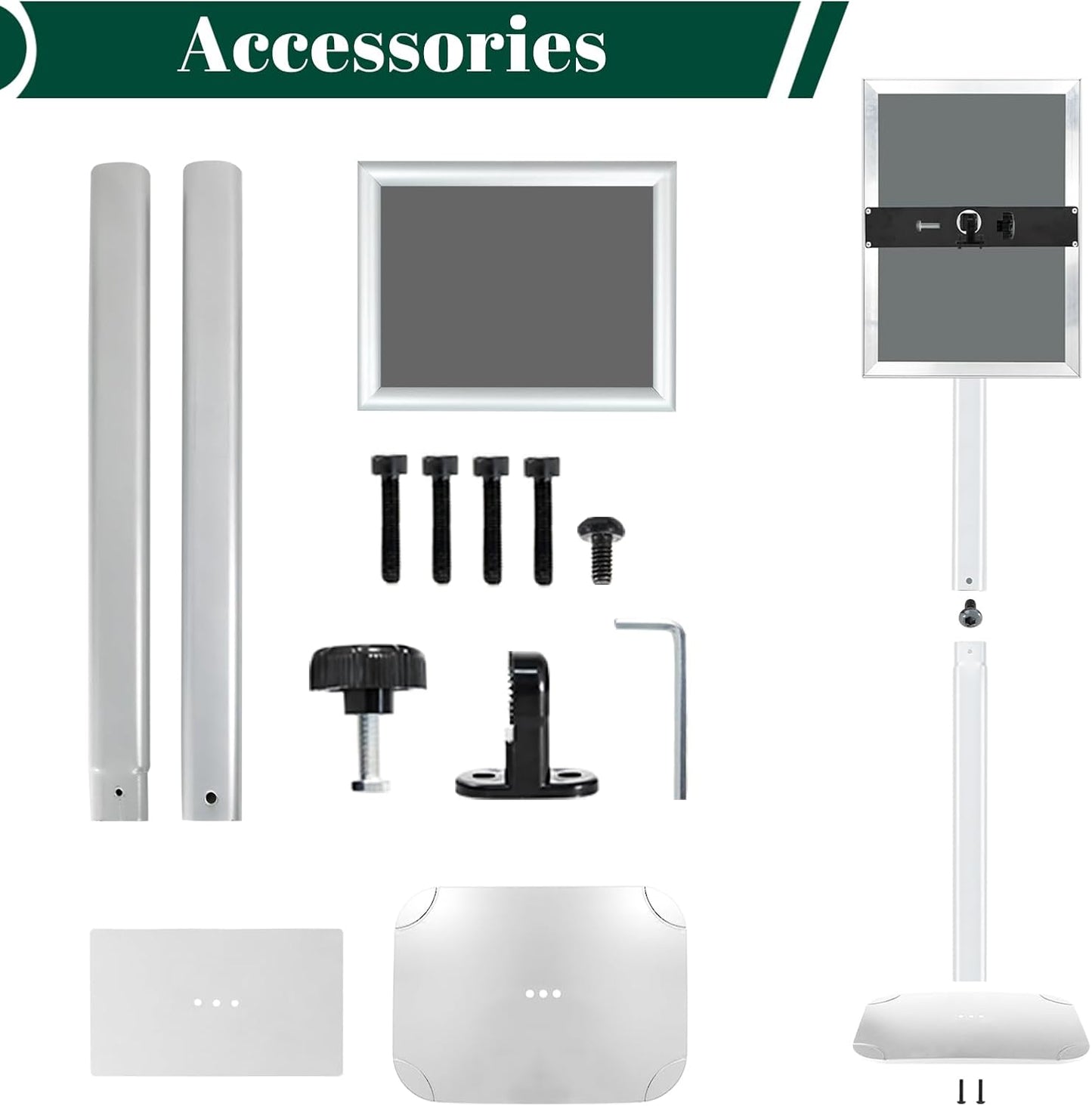 Heavy Duty Pedestal Sign Holder for Display, 11 x 17 inches Adjustable Floor Standing Sign Holder with Weighted Base , Vertical and Horizontal View Sign Stand for Indoor/Outdoor Advertising，Silver