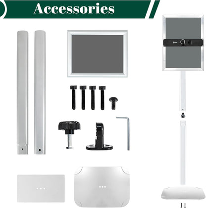 Heavy Duty Pedestal Sign Holder for Display, 11 x 17 inches Adjustable Floor Standing Sign Holder with Weighted Base , Vertical and Horizontal View Sign Stand for Indoor/Outdoor Advertising，Silver