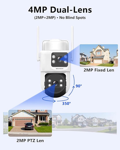 WEILAILIFE 【All-in-One Security System】 Security Cameras Wireless Outdoor, Solar-Powered PTZ Security Camera System, WiFi Home Video Surveillance Systems DVR Kits