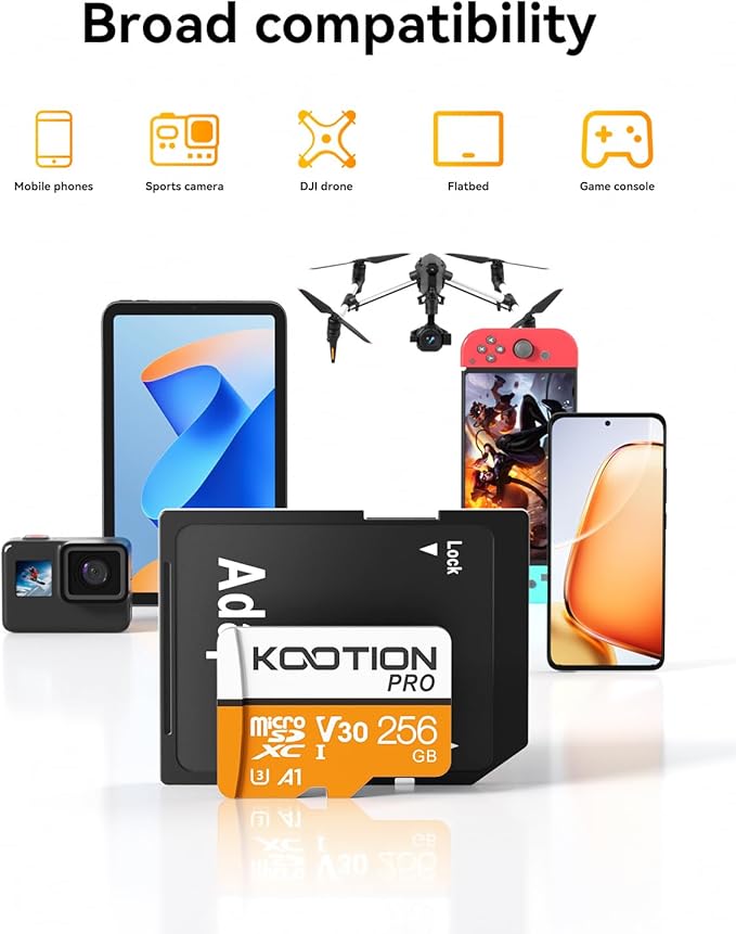 KOOTION 256GB Micro SD Card 3Pack,TF Card Micro SDXC Memory Card V30 A1 App Performance High Speed microSD Card, U3, V30, A1