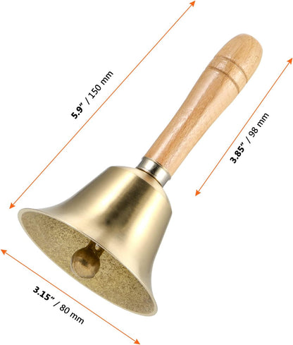 SINJEUN 4 PCS 6 Inch Brass Hand Bell, Solid Brass Hand Call Bells with Wooden Handle, Loud Ringing Bell Restaurant Call Service Bell for Christmas, School, Home, Restaurant, Bride Wedding