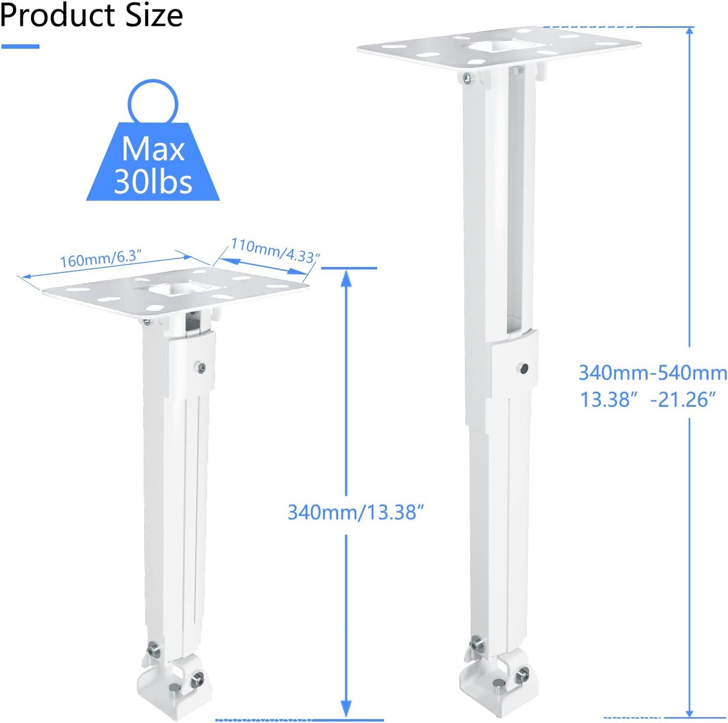 suptek Extended Mini Projector Ceiling Mount Adjustable Wall Mount with Thread Adapters for Projector DVR Camera, Max 21inch (PR05MINI)